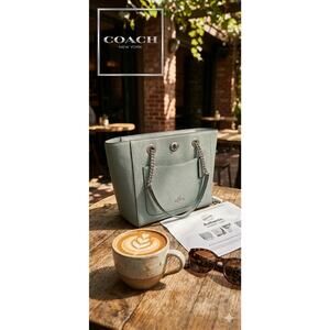 Coach Turnlock Chain Tote 27 - Sage Polished Pebble Leather NWT - AUTHENTICATED